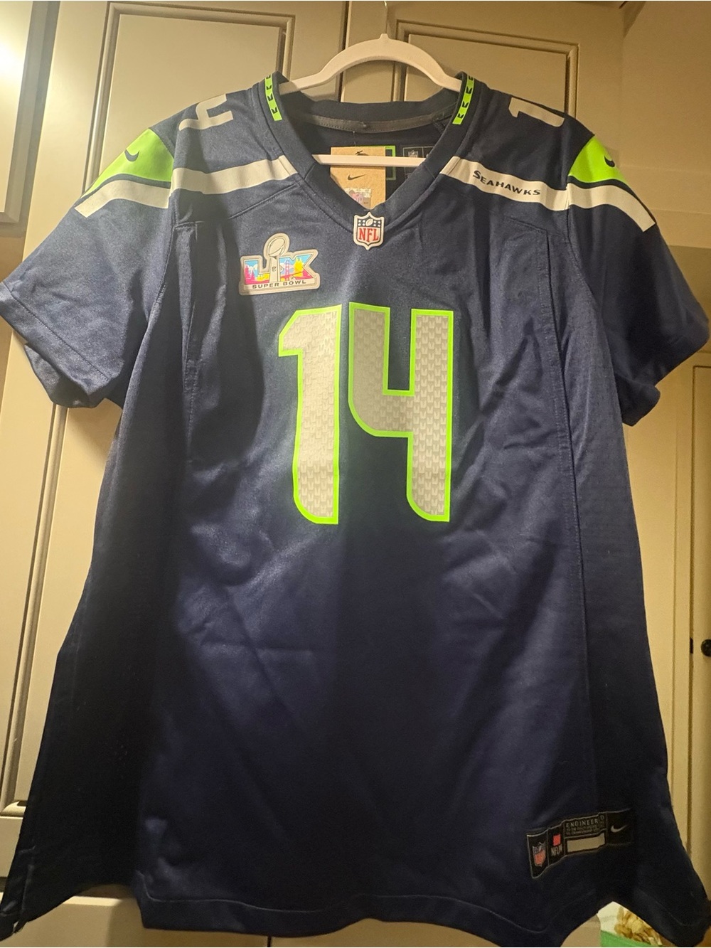 NWT Nike women’s Seattle Seahawks Navy & Neon Green #14 Jersey